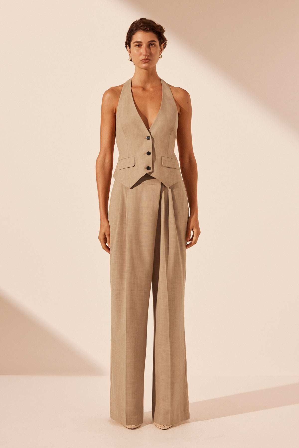 Asher Tailored Open Back Vest // Latte