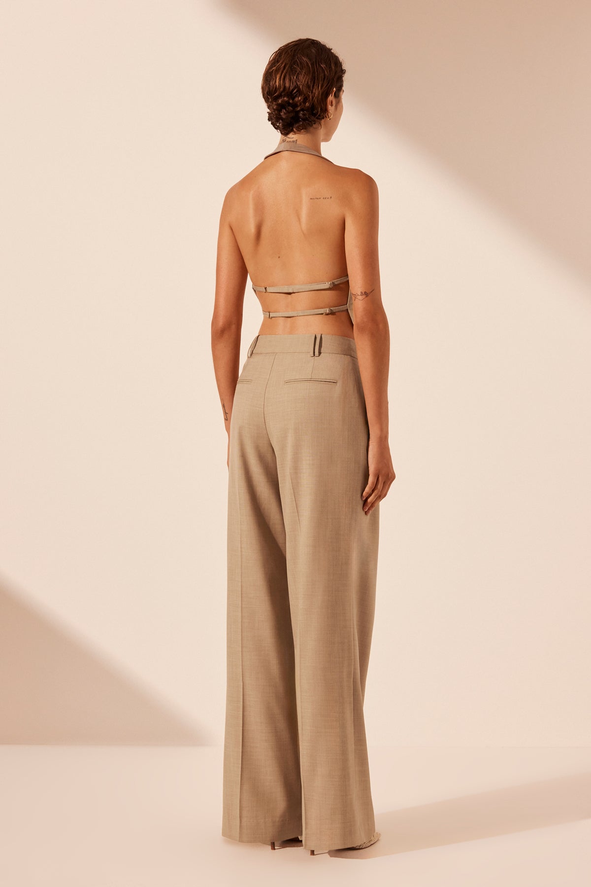 Asher Tailored Open Back Vest // Latte