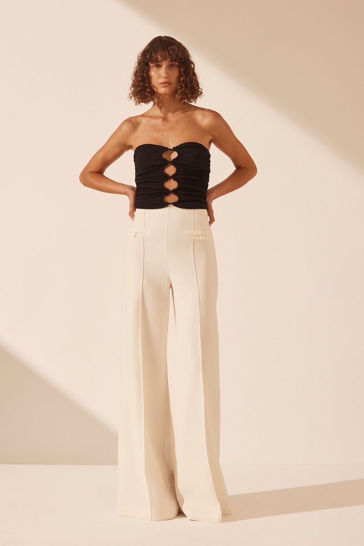 Yvette Lace Up Strapless Top // Black
