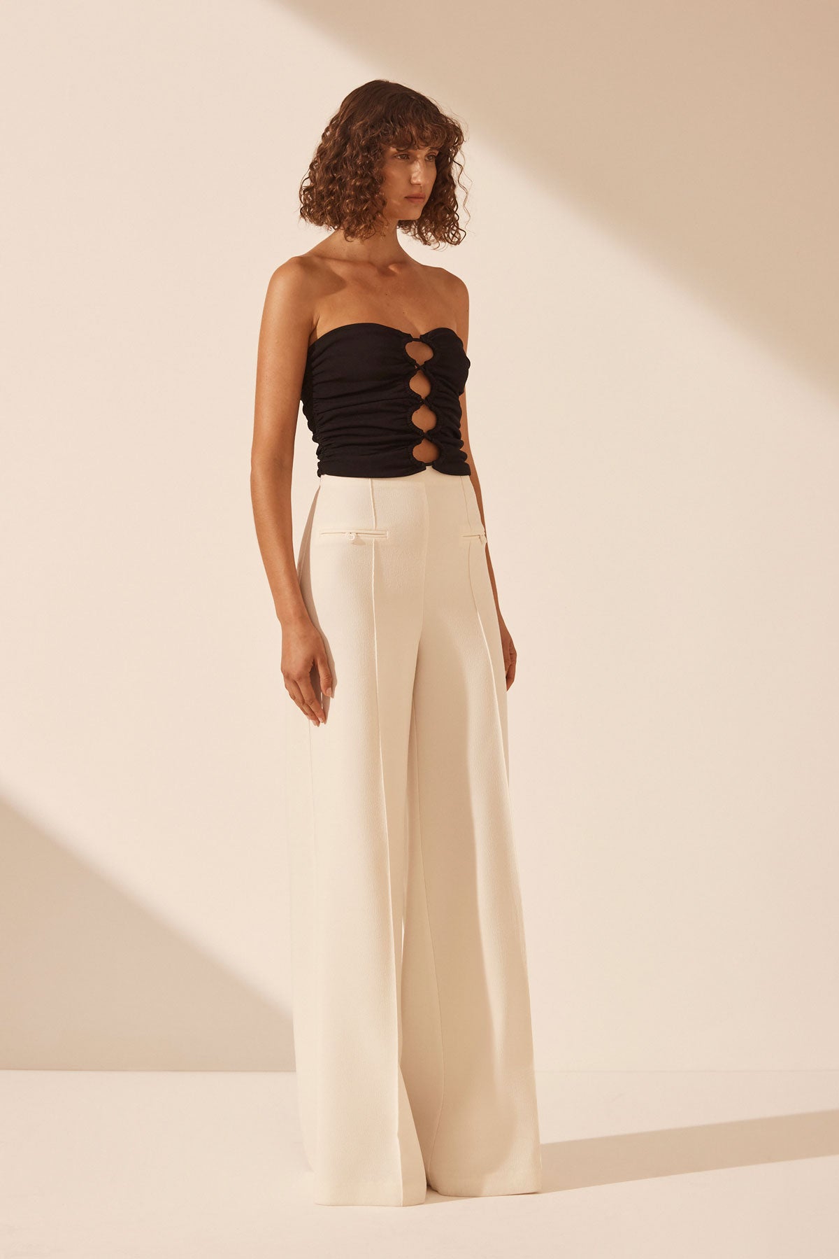 Yvette Lace Up Strapless Top // Black
