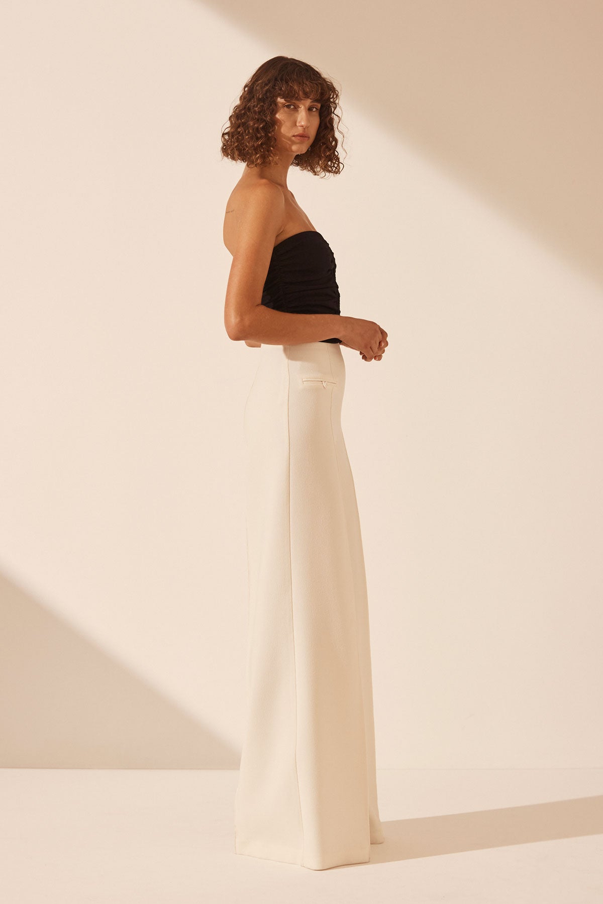 Yvette Lace Up Strapless Top // Black