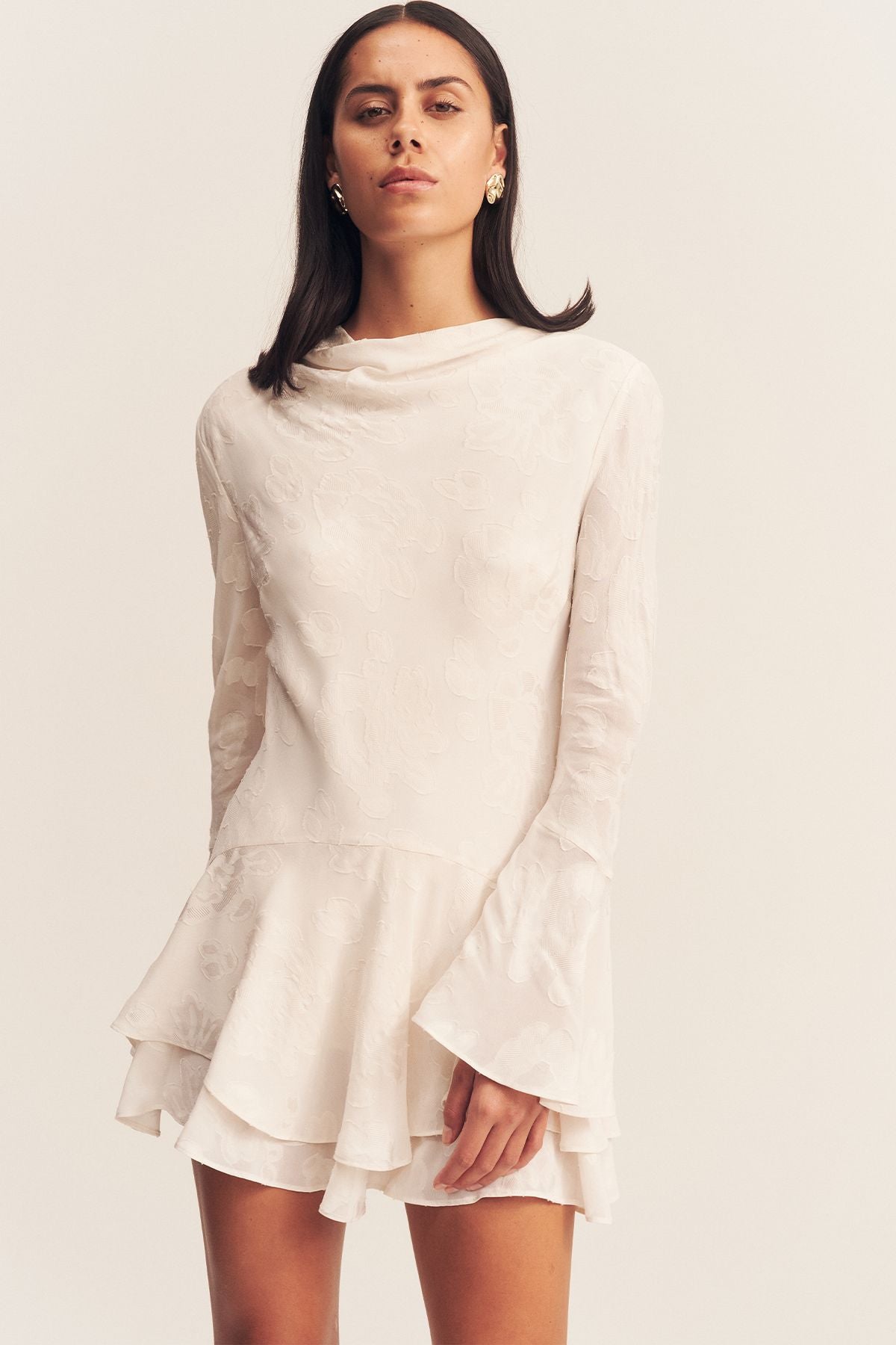 Bowery Long Sleeve Ruffle Mini Dress // Milk