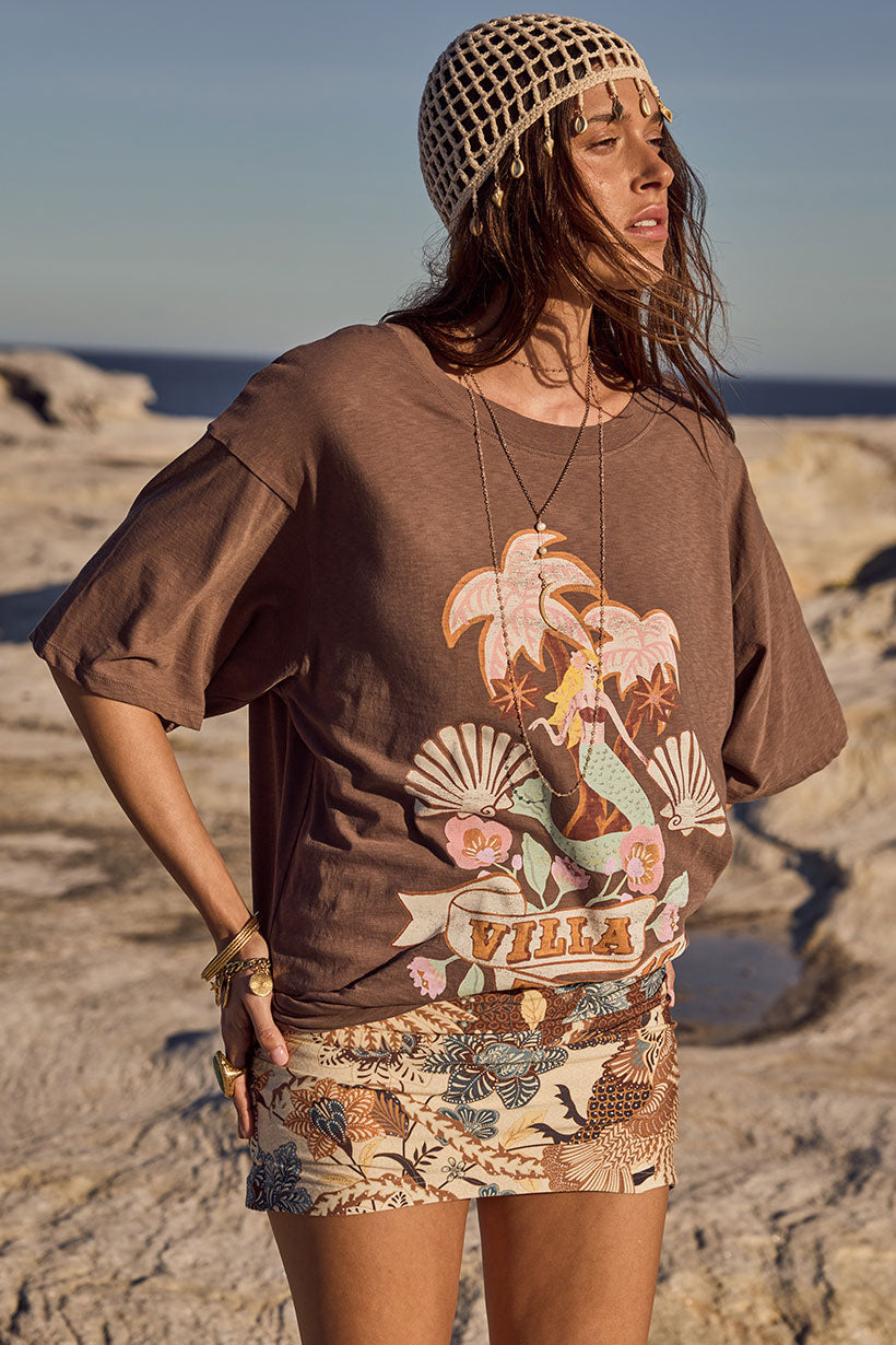 Villa Tropic Oversized Biker Tee // Coffee