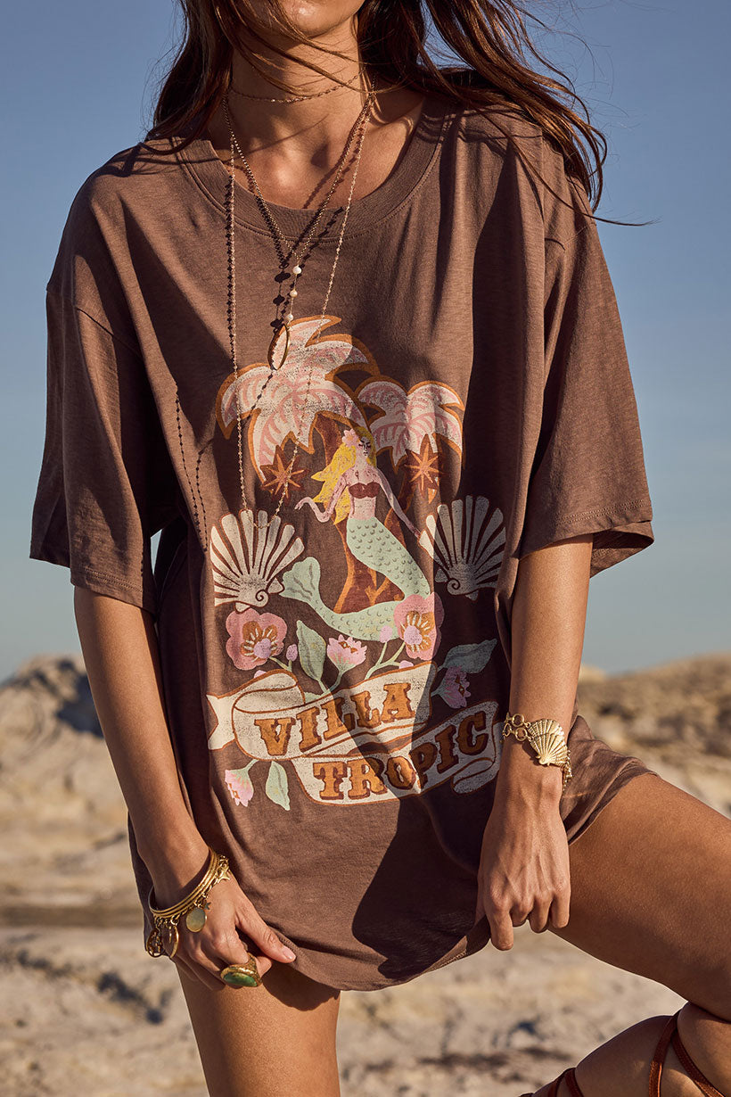 Villa Tropic Oversized Biker Tee // Coffee