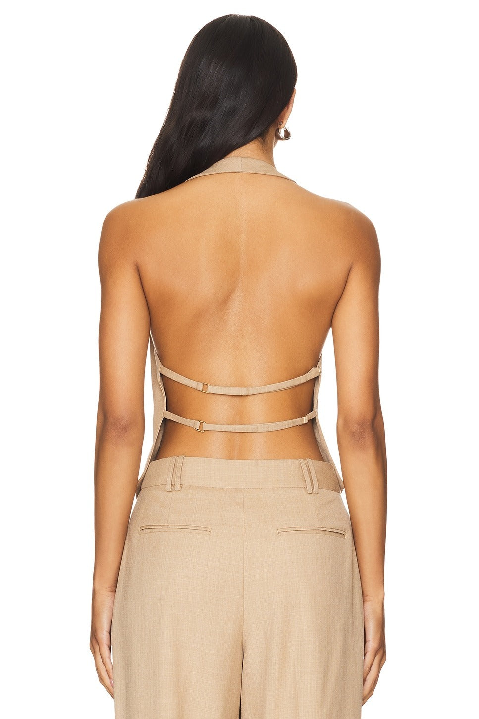 Asher Tailored Open Back Vest // Latte