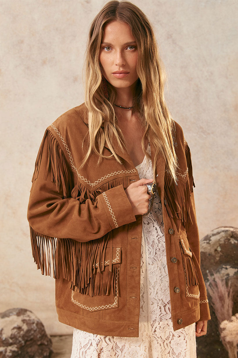 Fearless Heart Suede Fringe Jacket // Vintage Tan