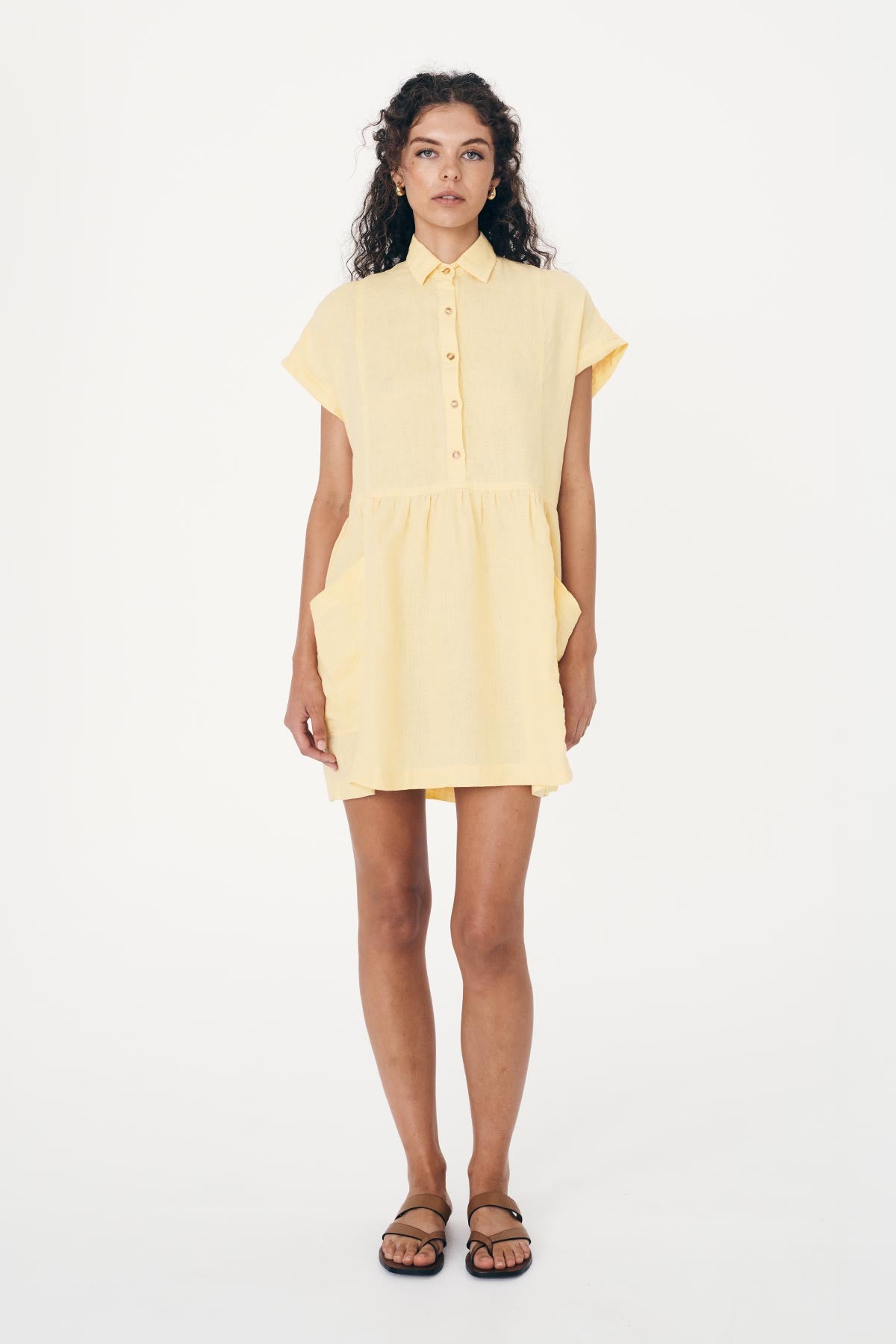 Gina Linen Mini Dress // Lemon