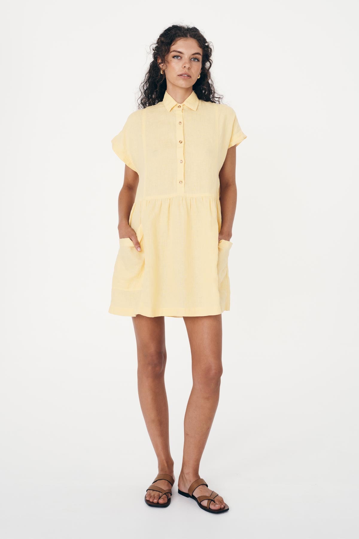 Gina Linen Mini Dress // Lemon
