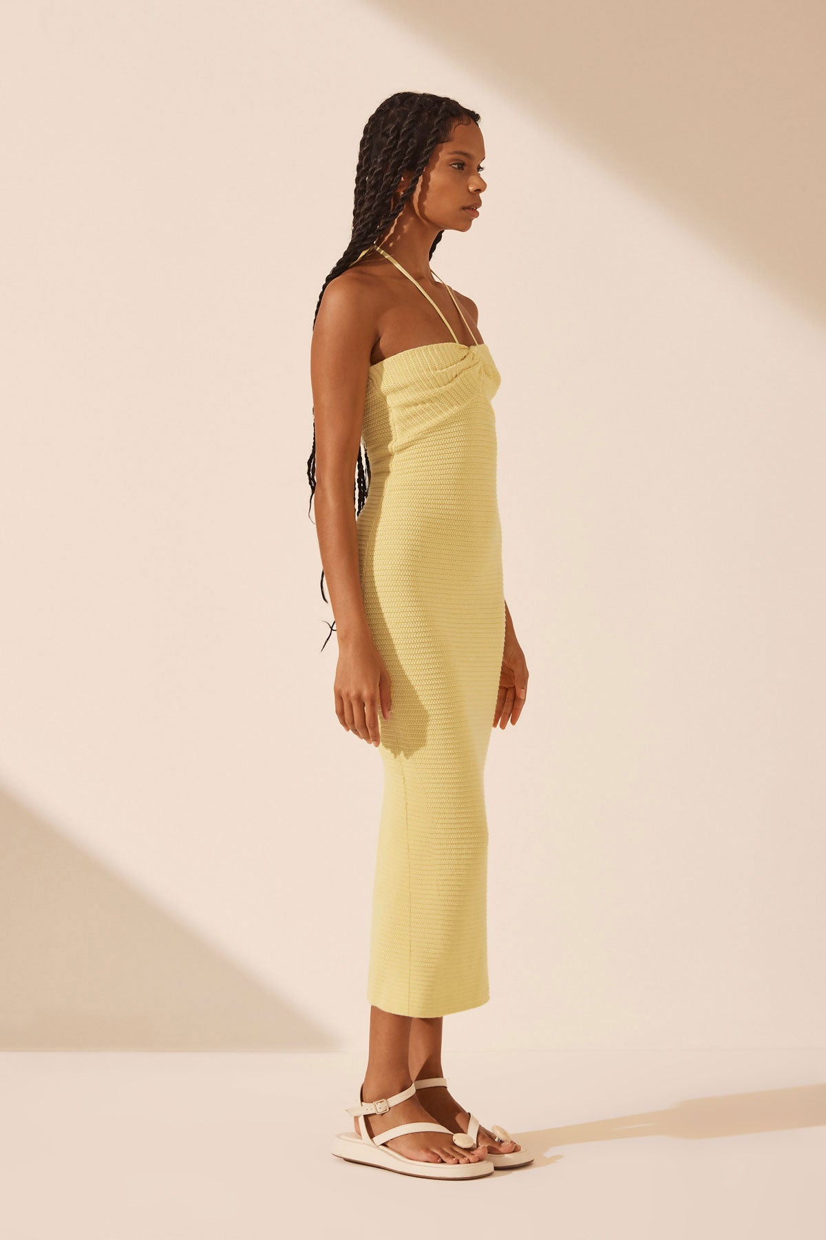 Eve Twist Front Halter Midi Dress // Lemon