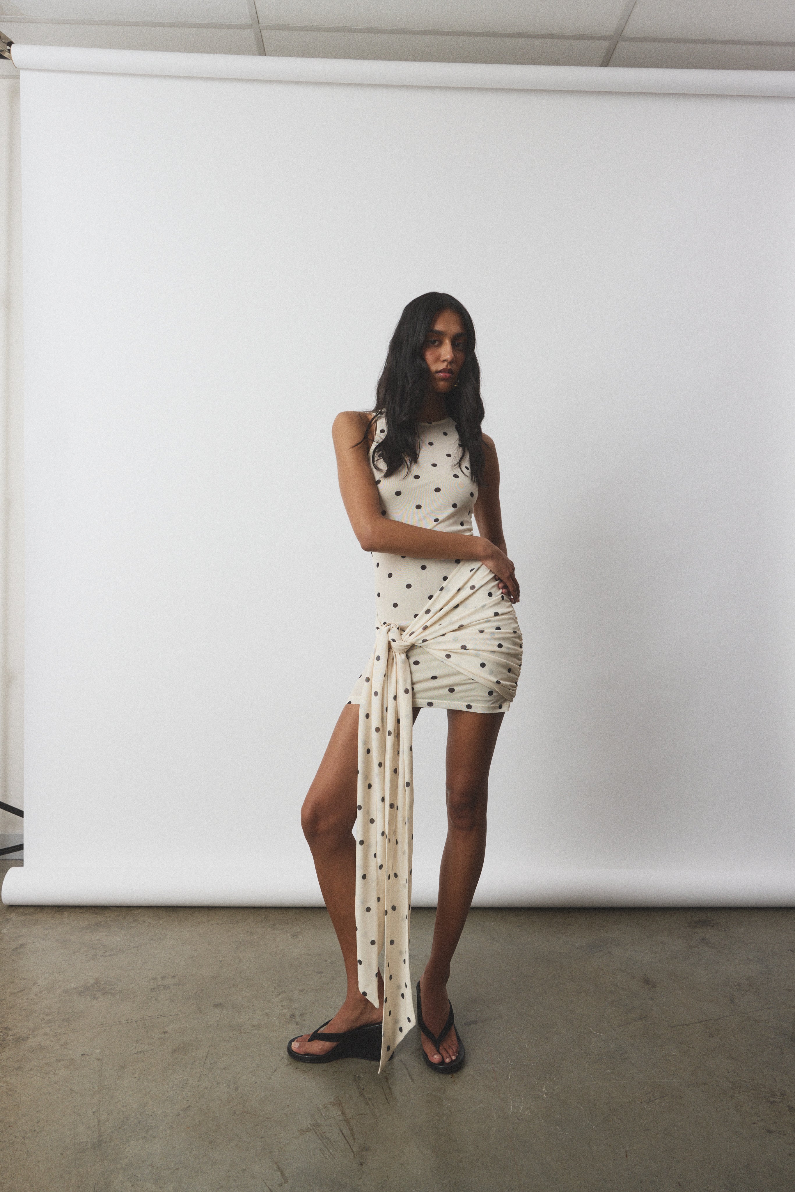 Wrap Mesh Mini Dress // Ivory Polka