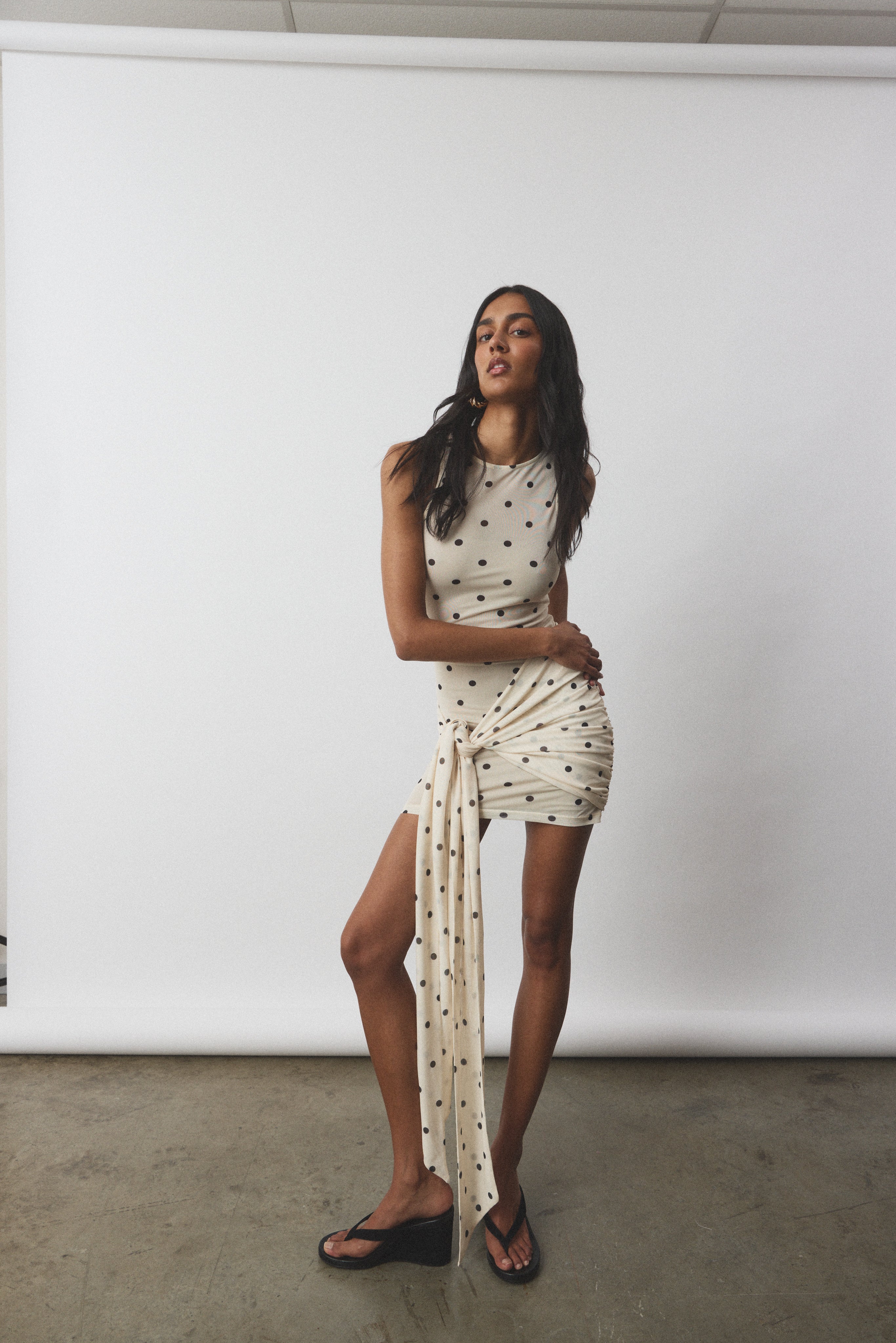 Wrap Mesh Mini Dress // Ivory Polka