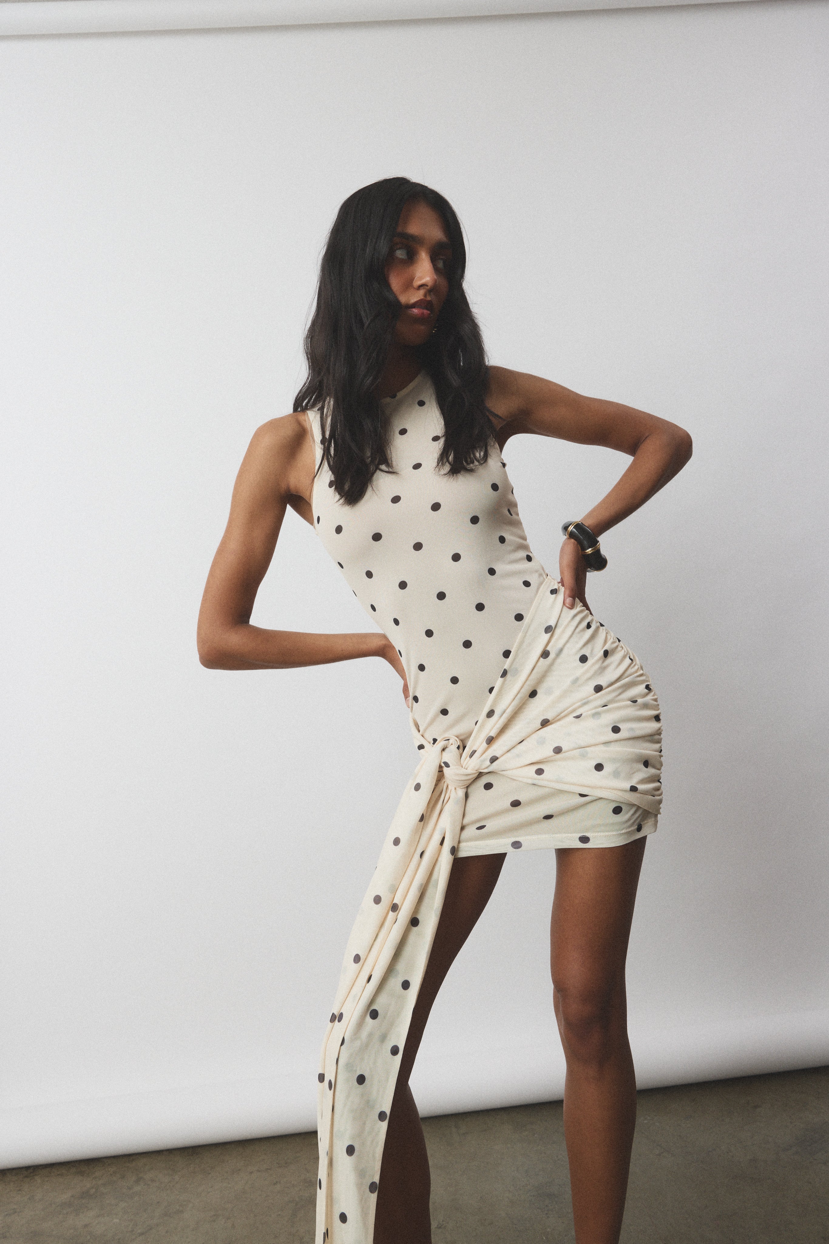 Wrap Mesh Mini Dress // Ivory Polka