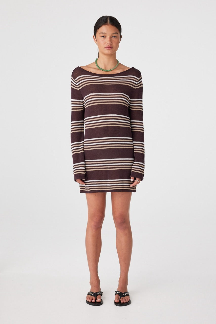 Nia Long Sleeve Mini Dress // Espresso Stripe