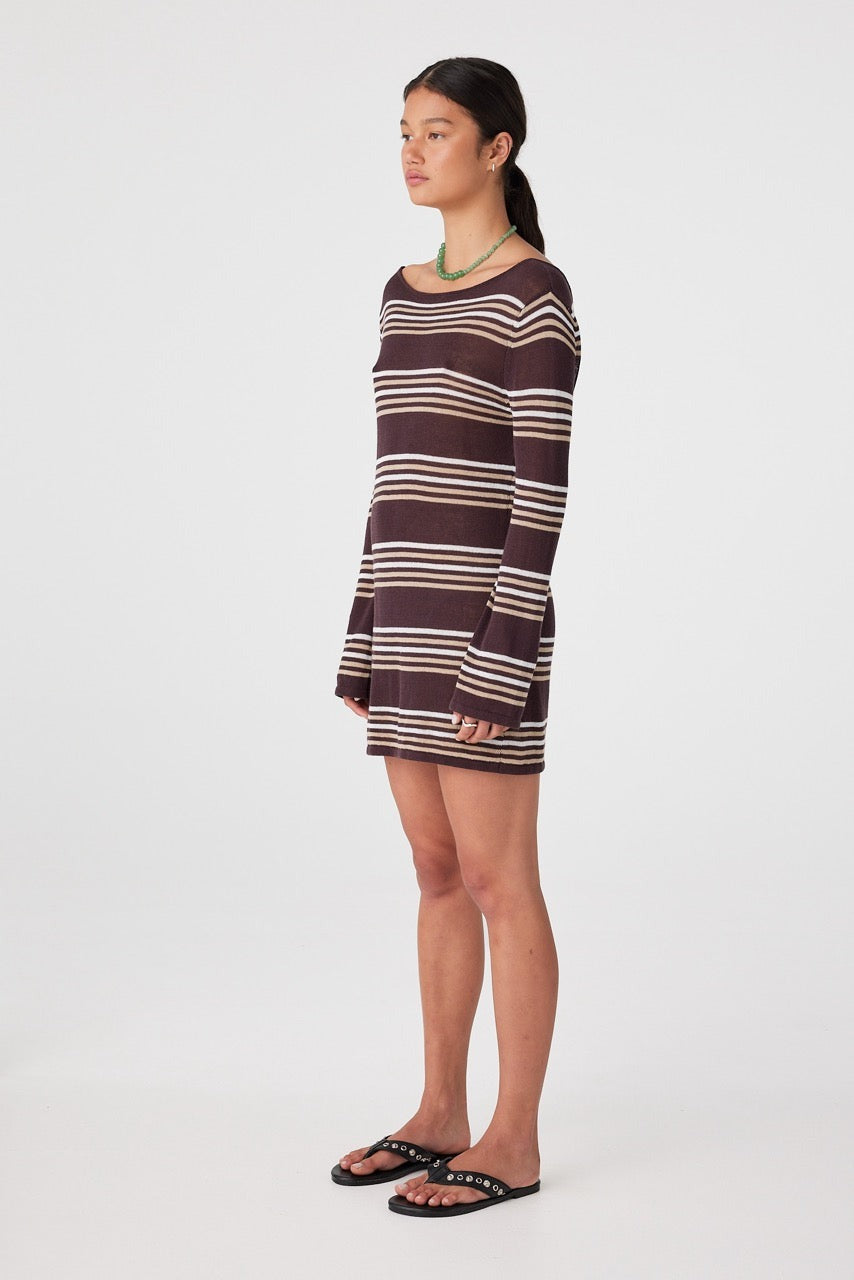 Nia Long Sleeve Mini Dress // Espresso Stripe