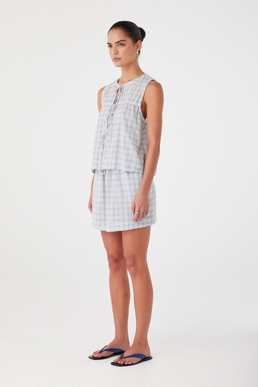 Camille Tie Top // Blue Check