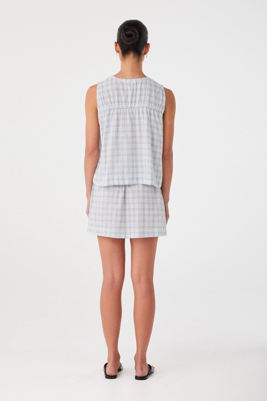 Camille Tie Top // Blue Check