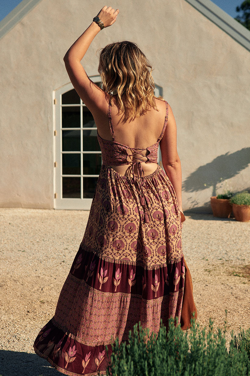 Chateau Quilted Strappy Maxi Dress // Grape