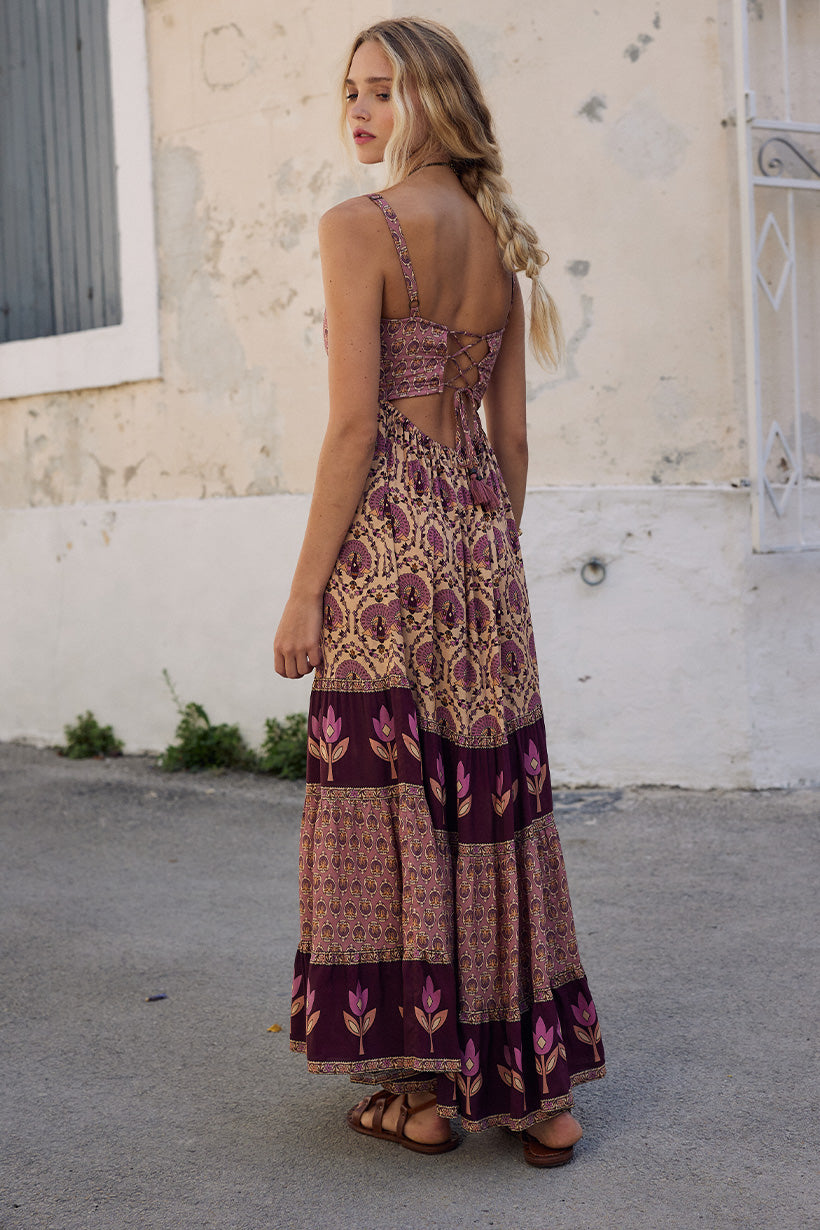 Chateau Quilted Strappy Maxi Dress // Grape