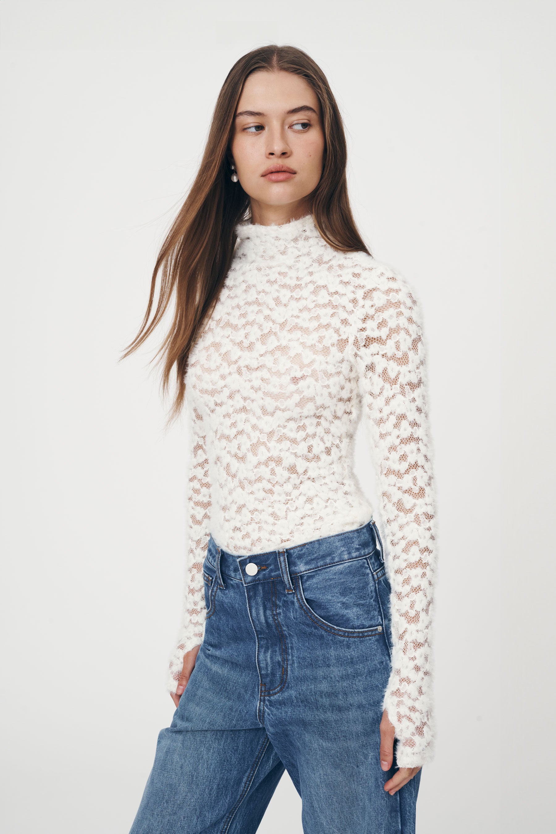 Galo Fuzzy Lace Top // Creme