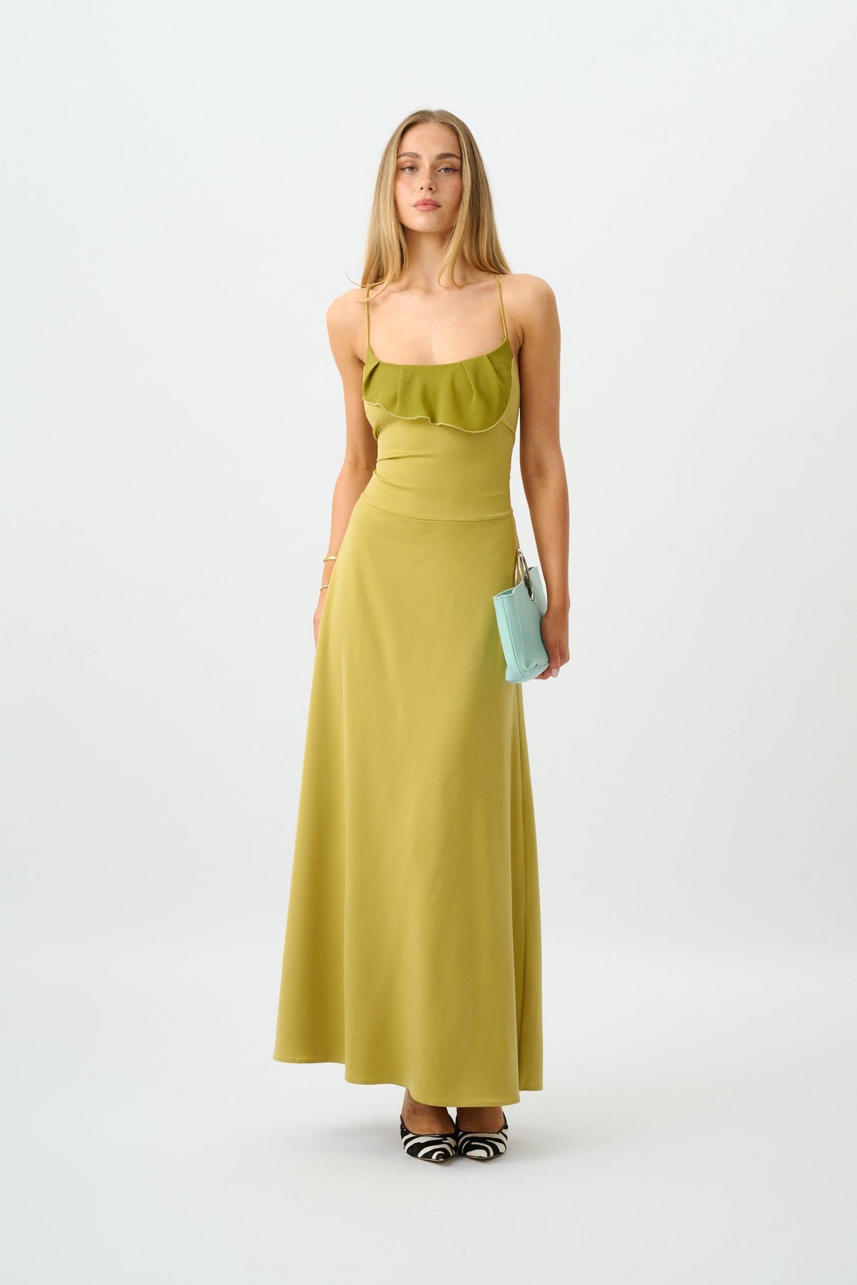 Frill Maxi Backless Dress // Emerald Satin