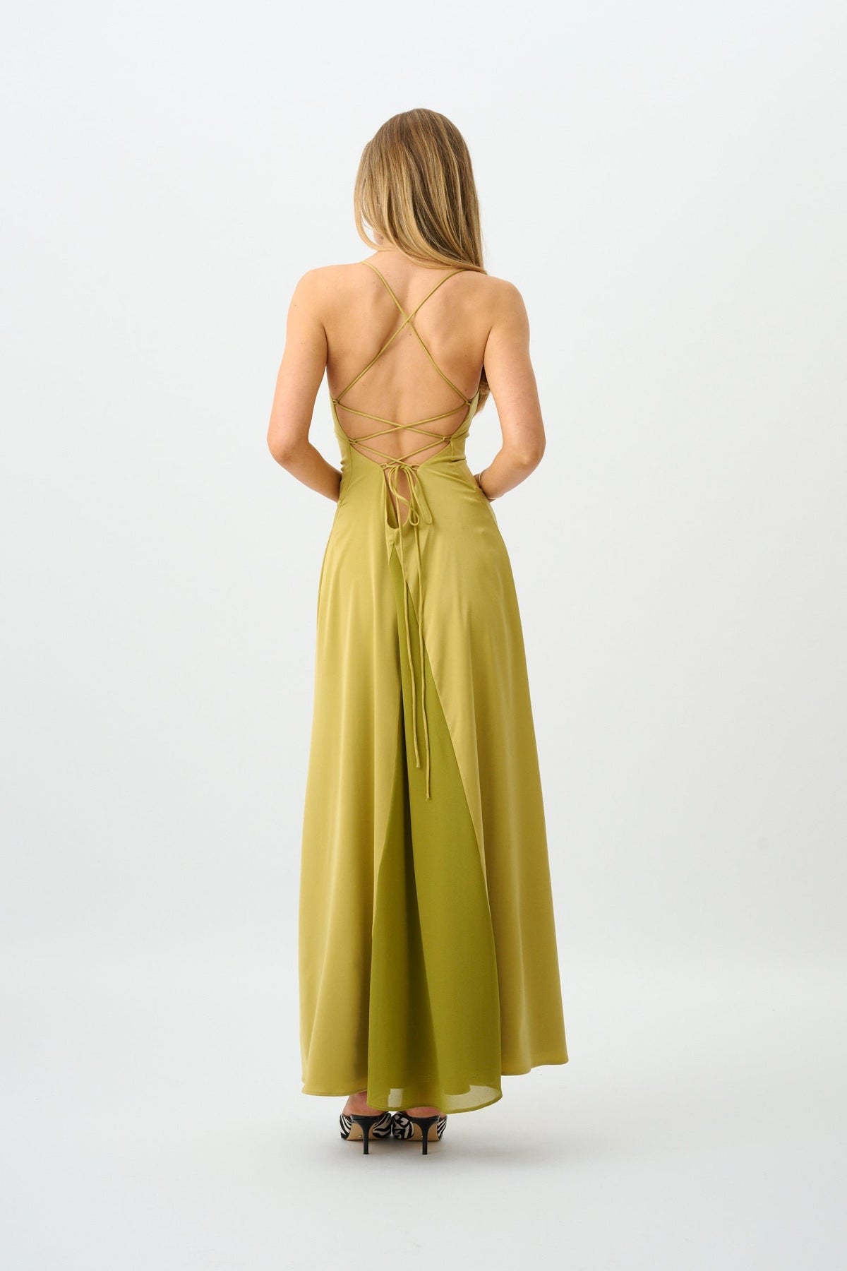 Frill Maxi Backless Dress // Emerald Satin