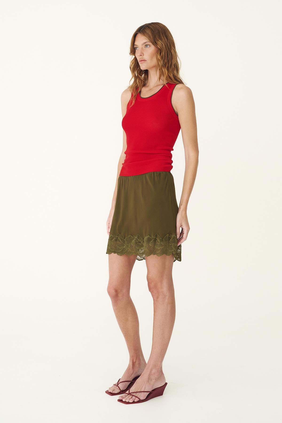 Marina Silk Mini Skirt // Olive