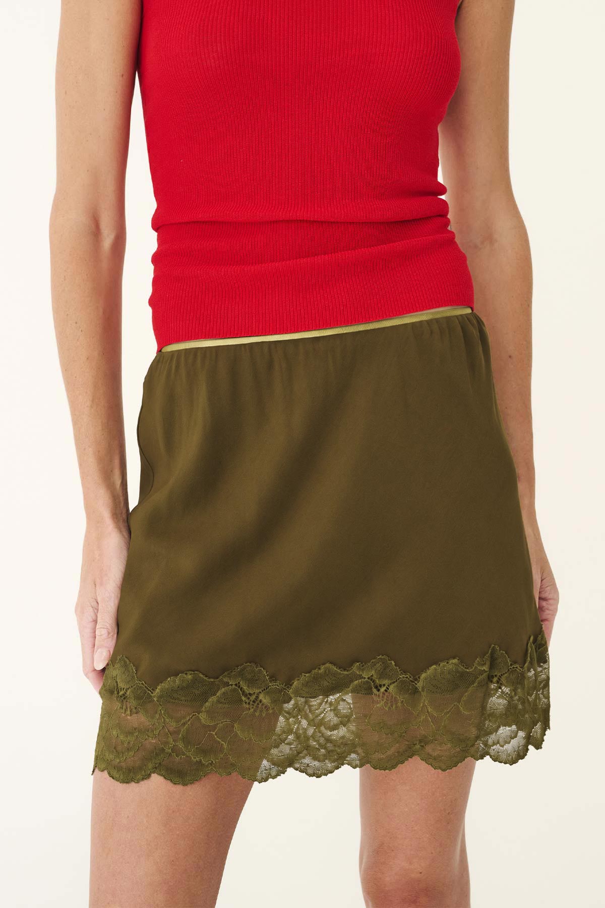 Marina Silk Mini Skirt // Olive