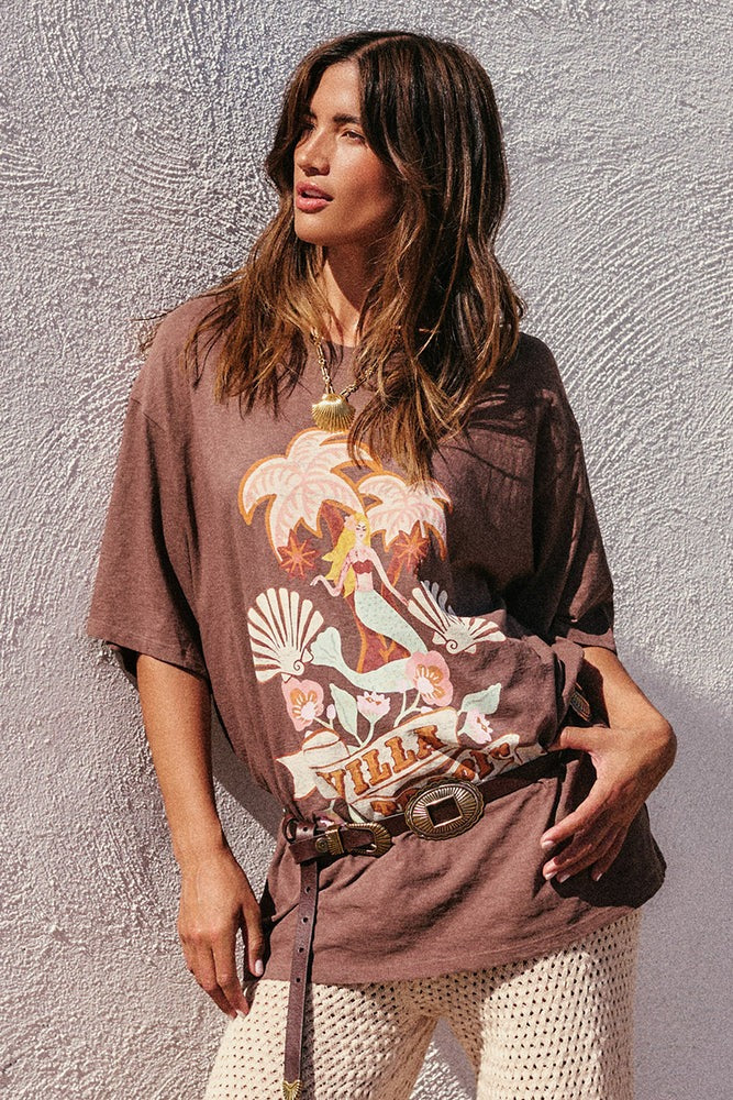 Villa Tropic Oversized Biker Tee // Coffee