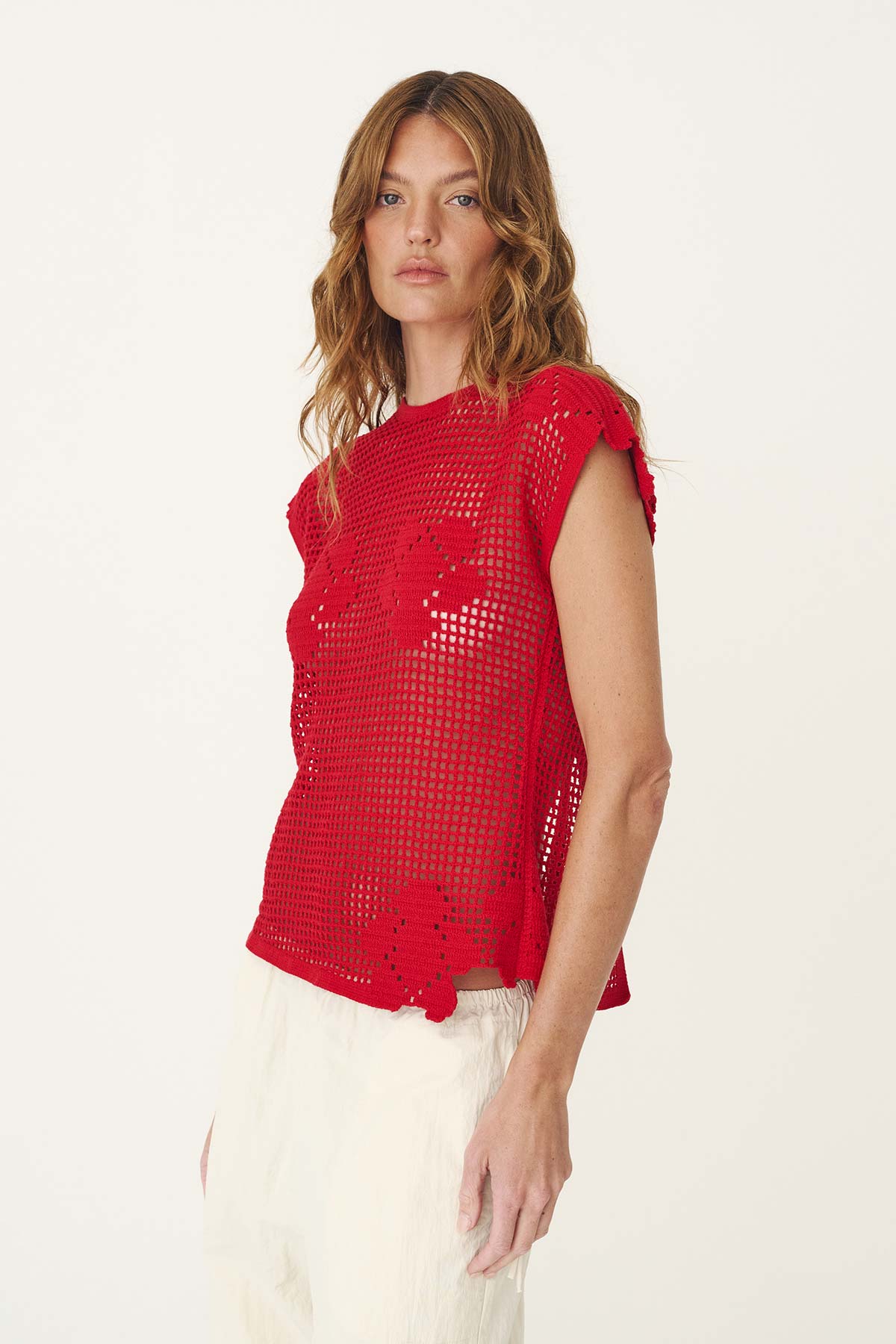 Pollyanna Floral Crochet Top // Flame Red