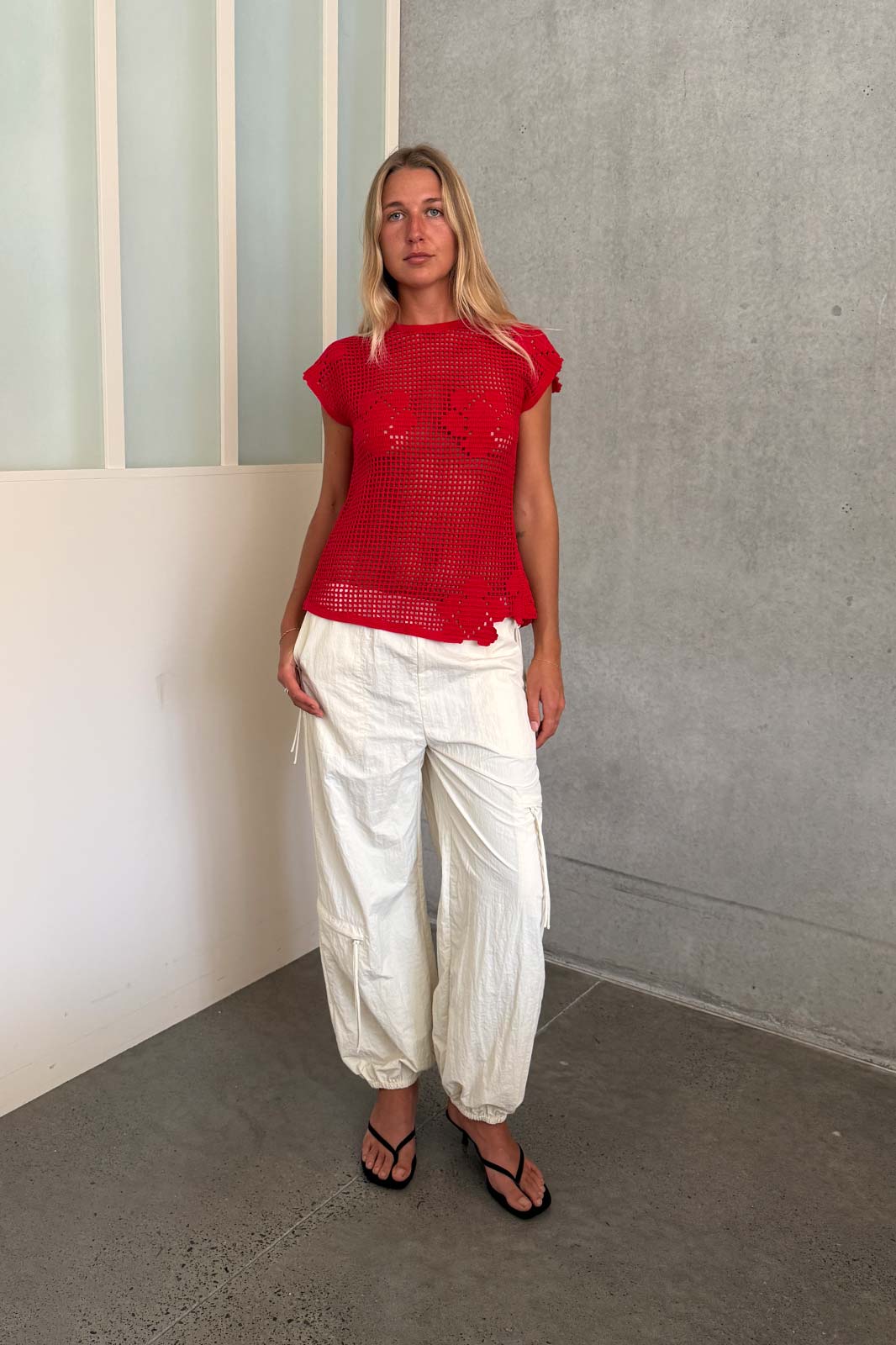 Pollyanna Floral Crochet Top // Flame Red