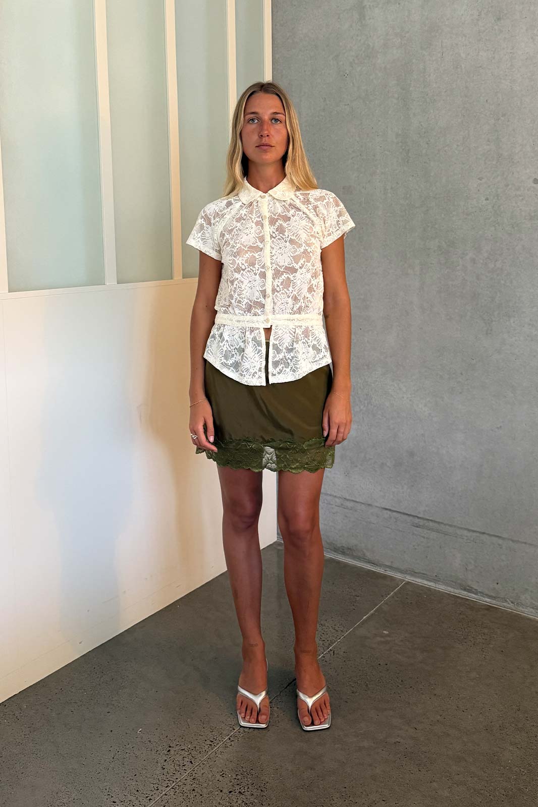 Marina Silk Mini Skirt // Olive
