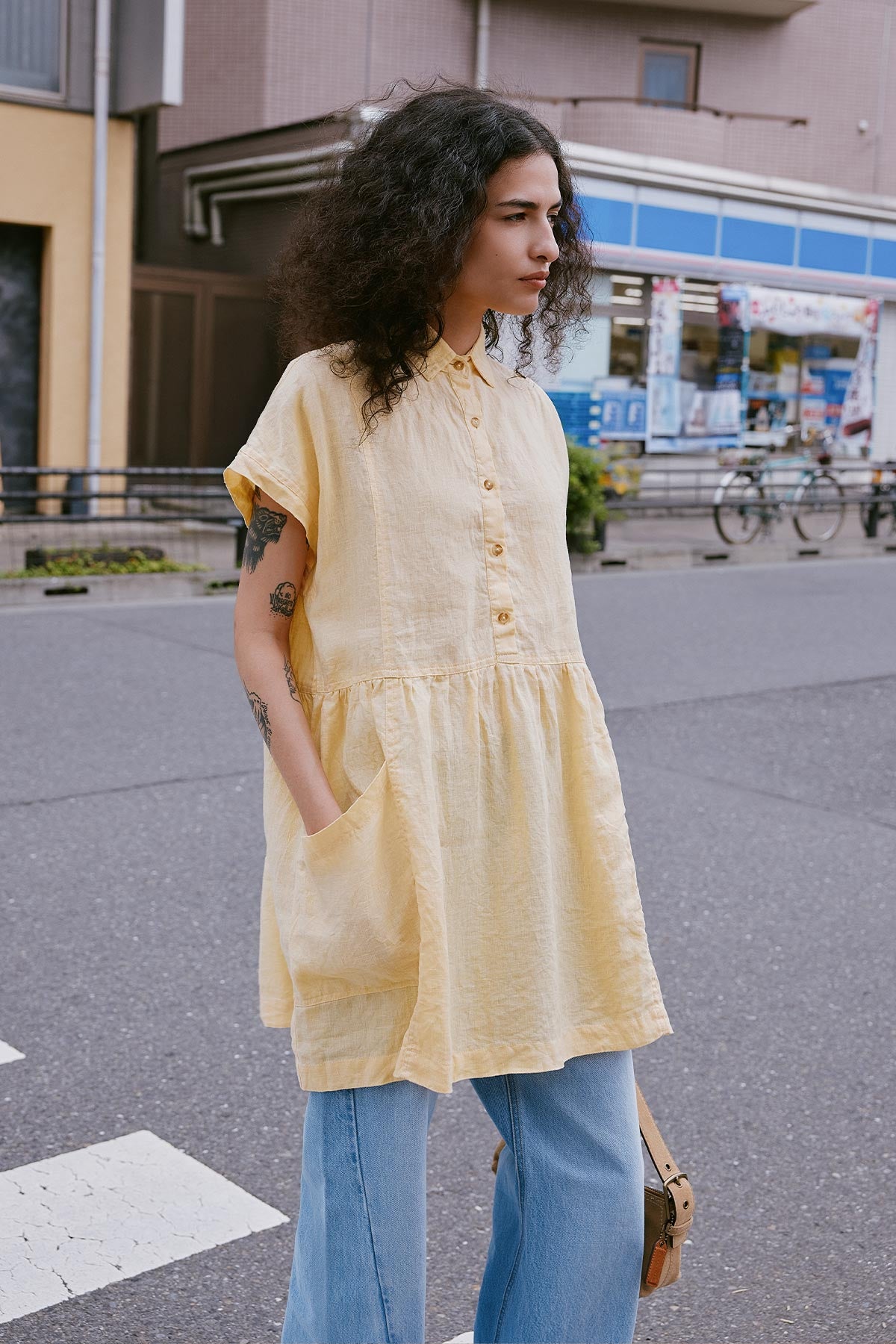 Gina Linen Mini Dress // Lemon