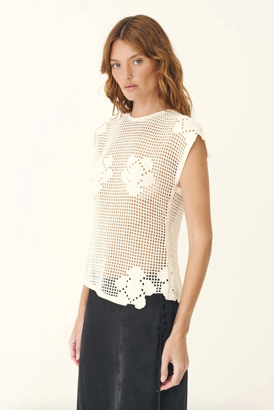 Pollyanna Floral Crochet Top // Bone