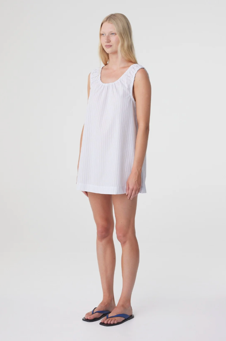 Isla Mini Dress // Blue Pinstripe