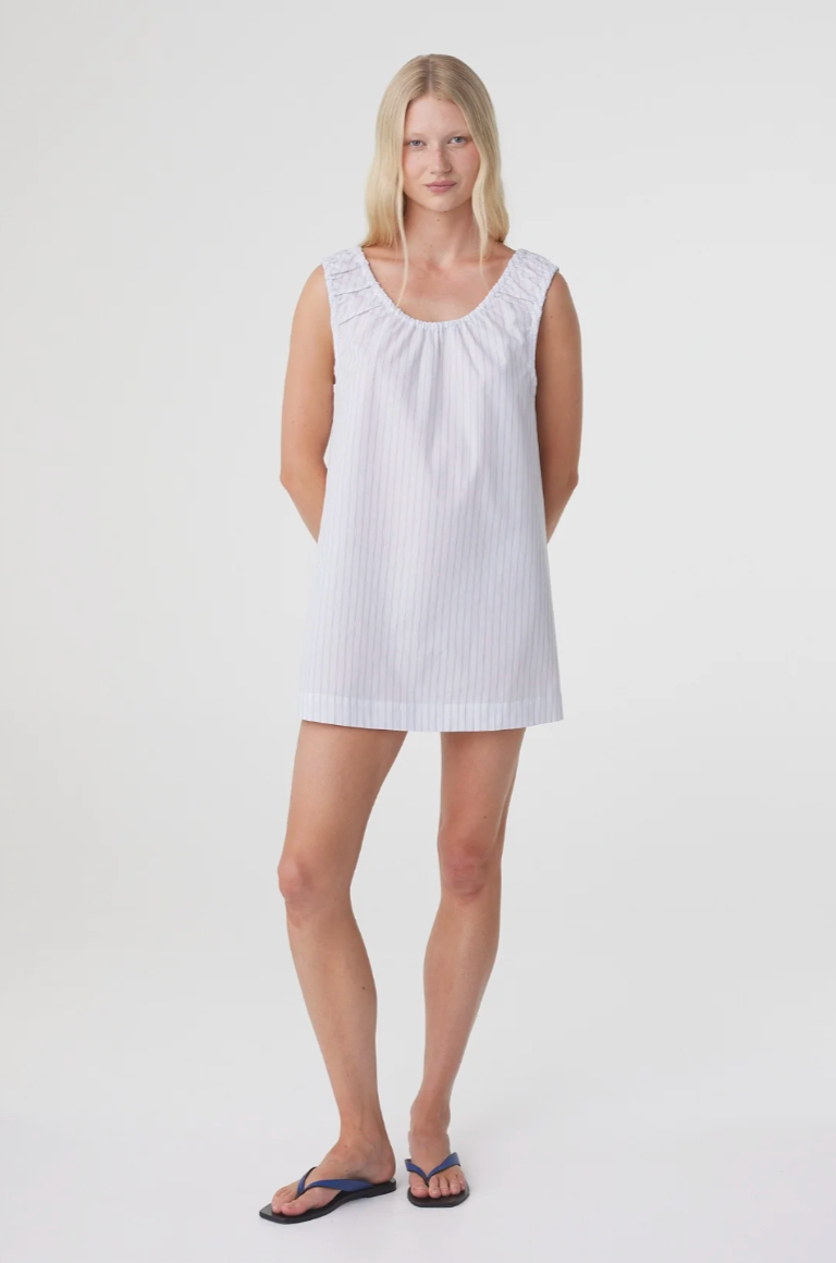 Isla Mini Dress // Blue Pinstripe