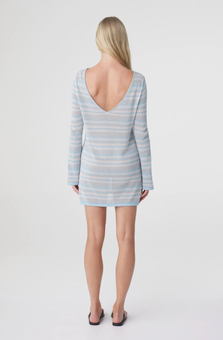 Nia Long Sleeve Mini Dress // Dusk Blue Cream Stripe