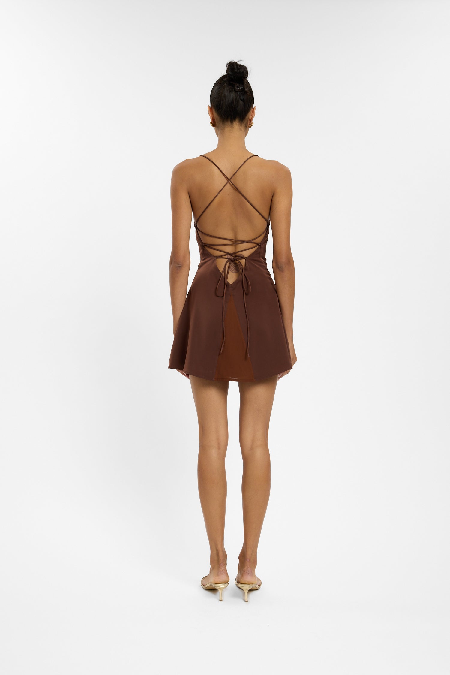 Frill Backless Mini Dress // Chocolate Satin