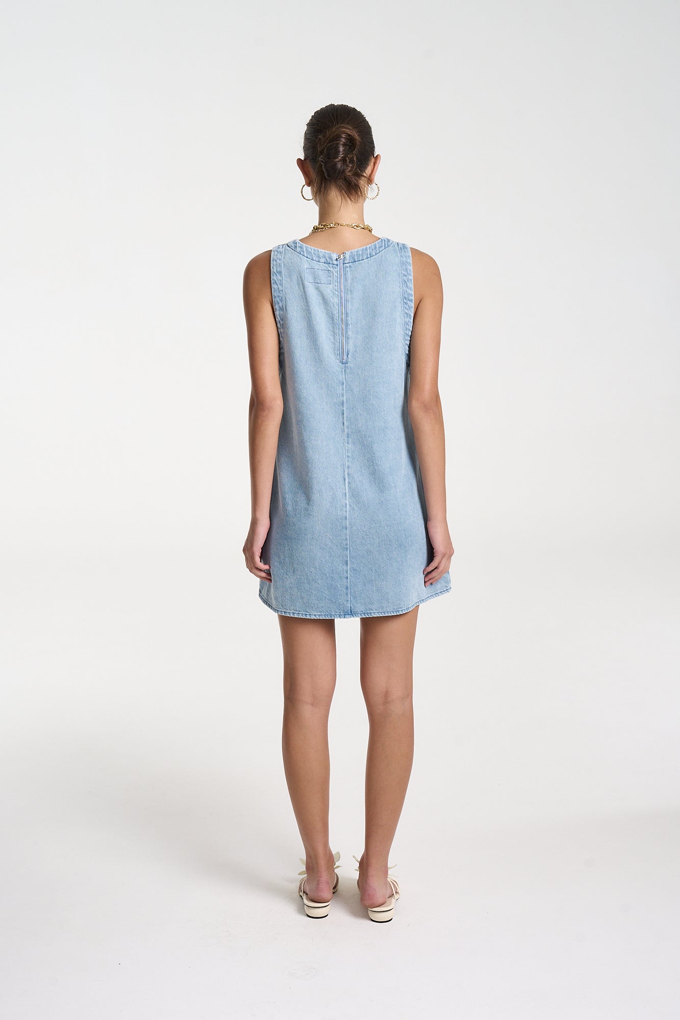 Denim V Neck Shift Dress // Sky Blue Denim