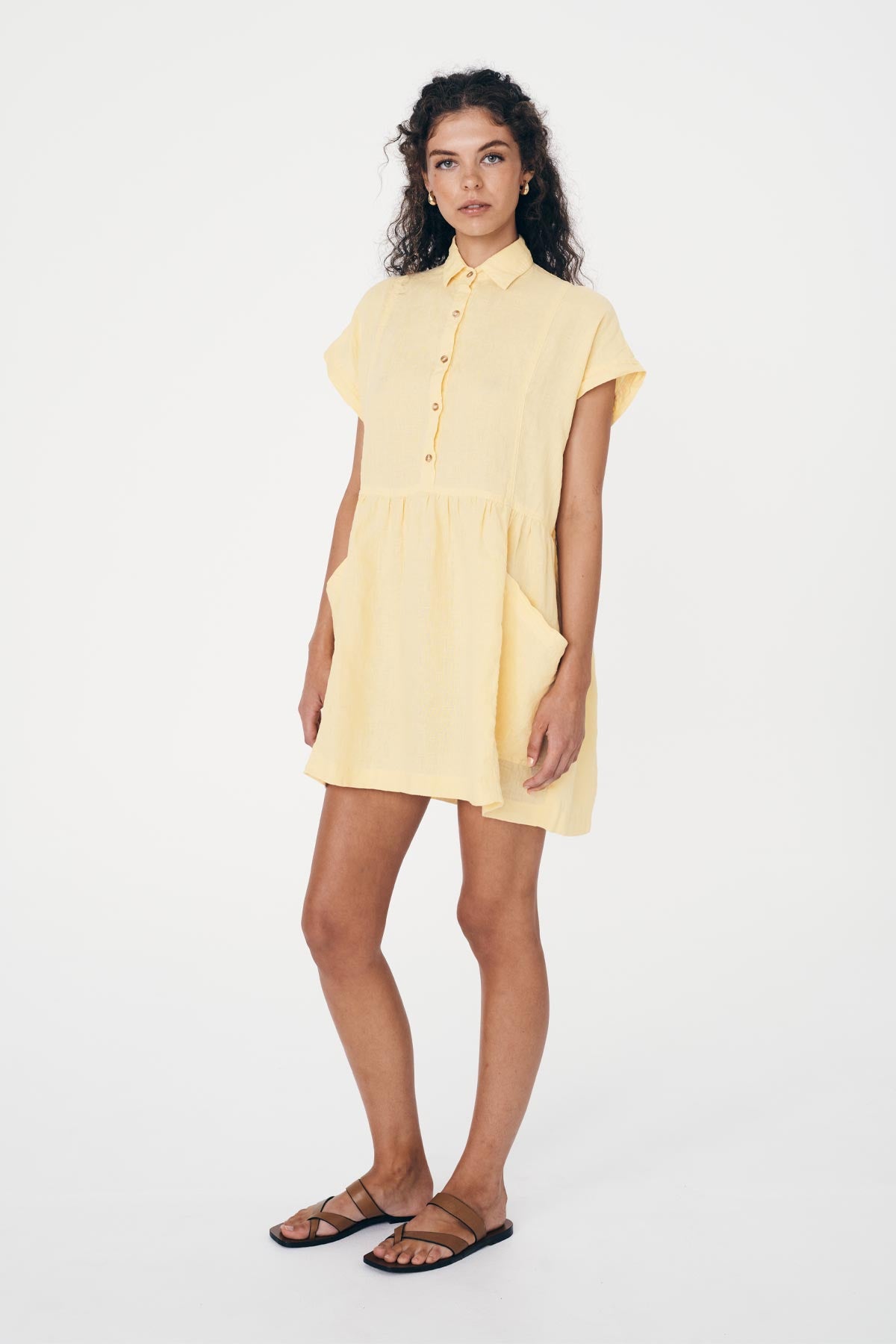 Gina Linen Mini Dress // Lemon