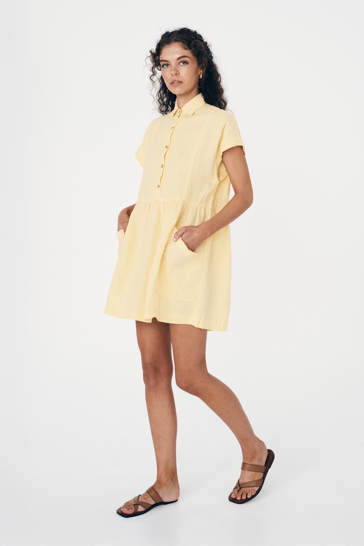 Gina Linen Mini Dress // Lemon