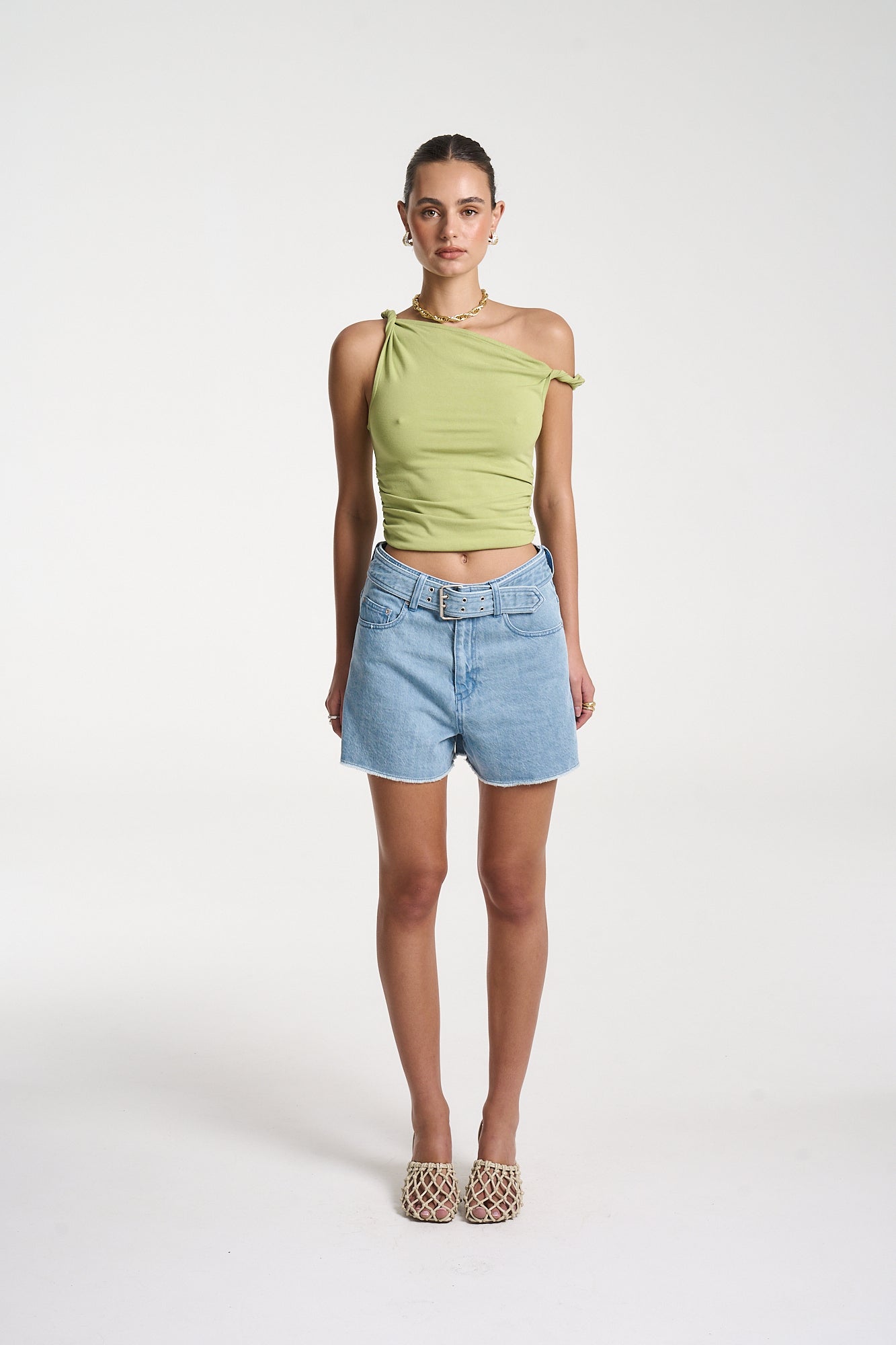Twist Off The Shoulder Top // Apple Green