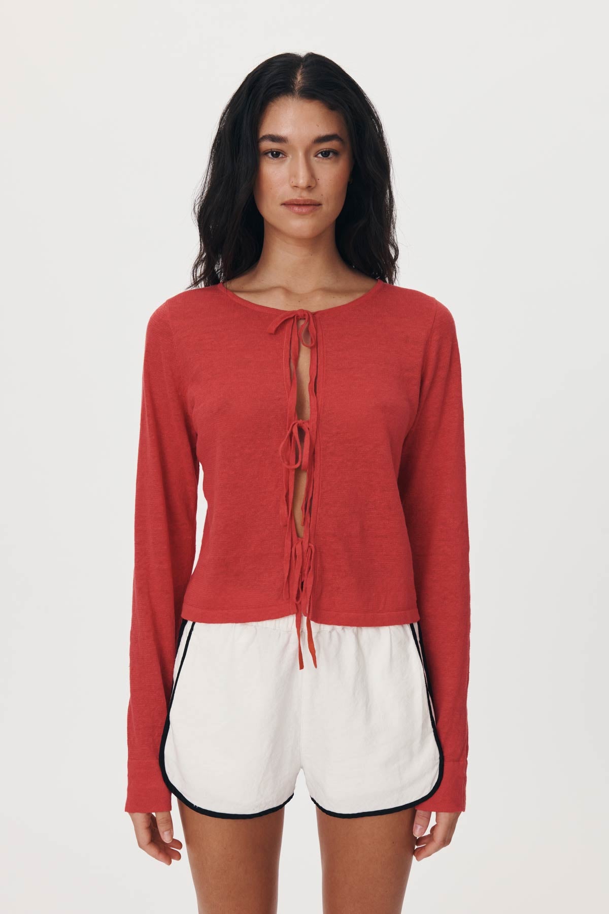 Marcia Bow Cardigan Top // Apple Red