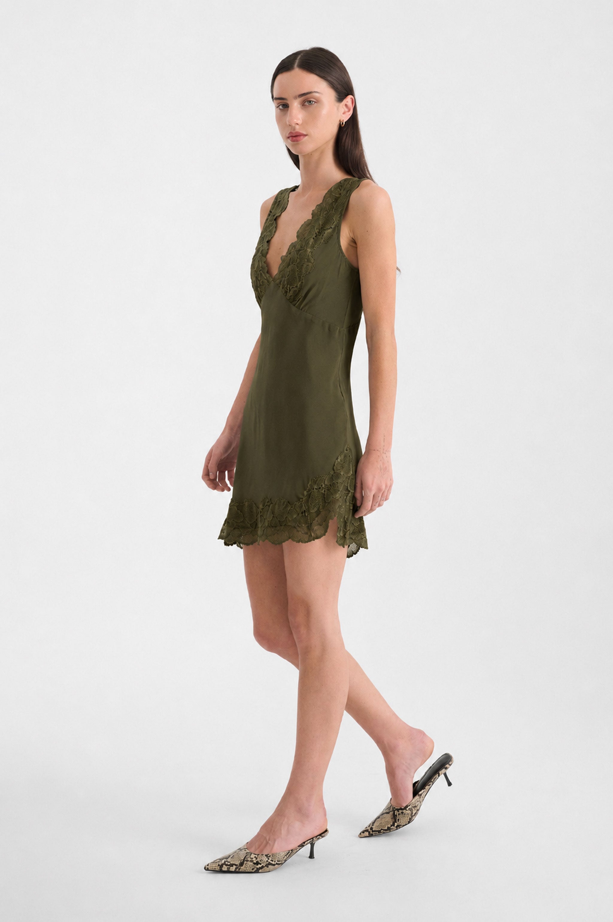 Annie Silk Mini Dress // Olive