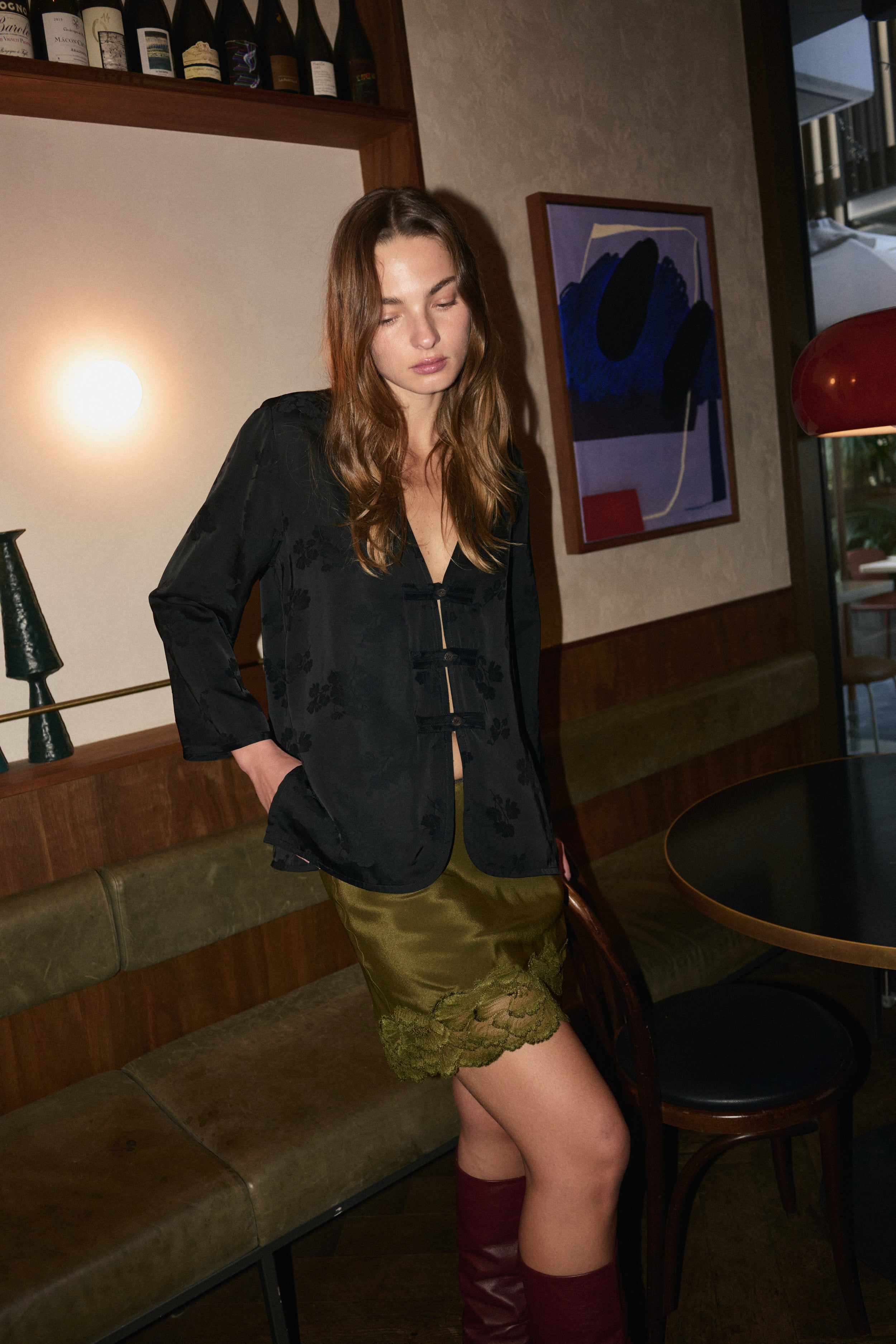 Marina Silk Mini Skirt // Olive